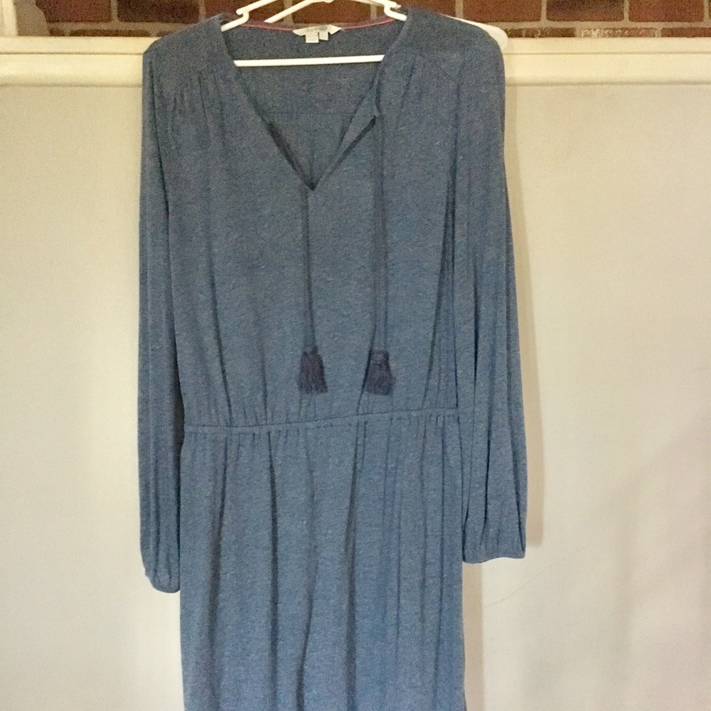 Boden Denim Blue Long Sleeve Tassel Tie Dress, sz 12L